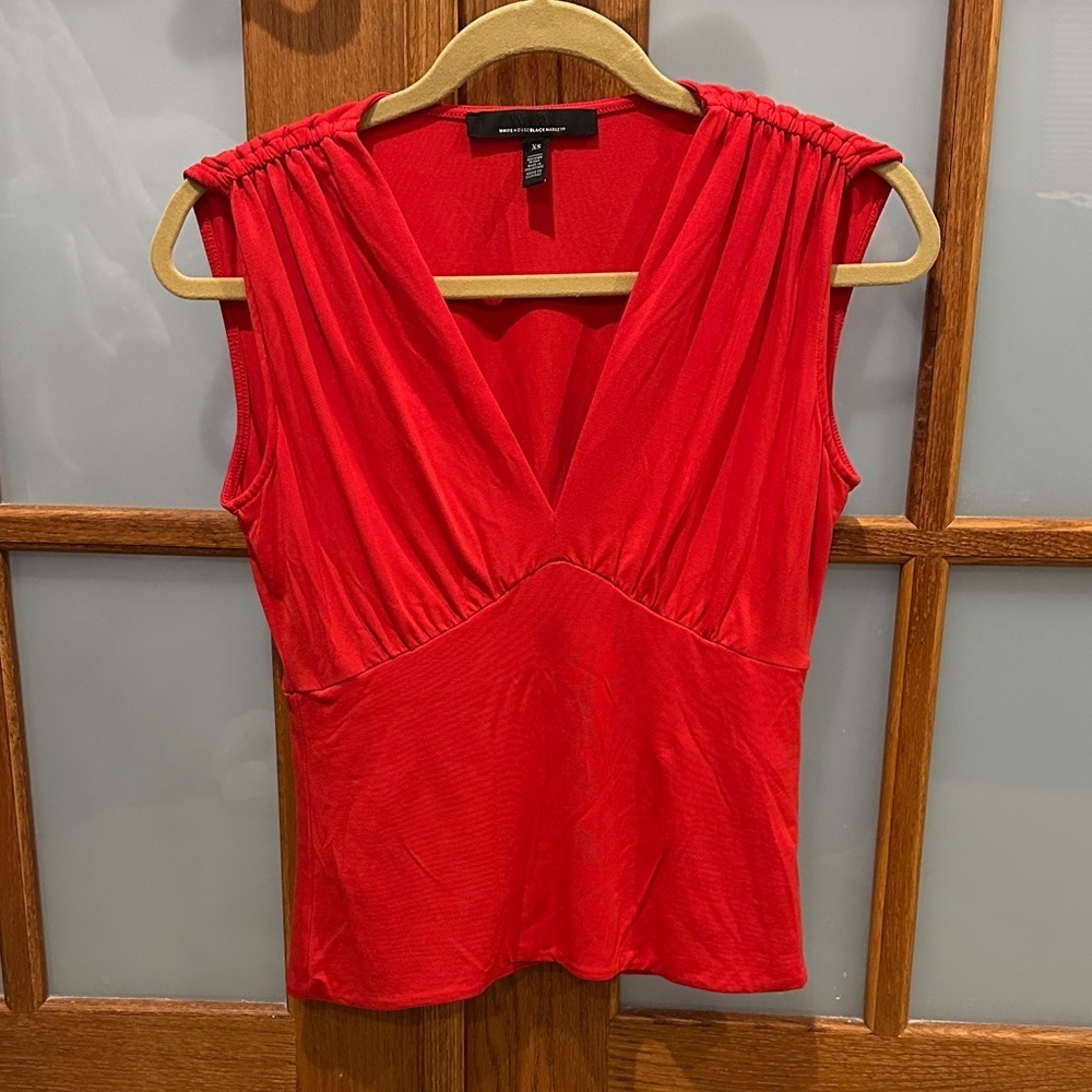 White House Black Market Vibrant Red V-Neck Blouse​​
